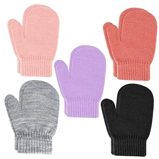  5 Paar Kleinkind Fäustlinge schwarz Baby Winter Handschuhe für Mädchen Jungen - Mixcolor-l