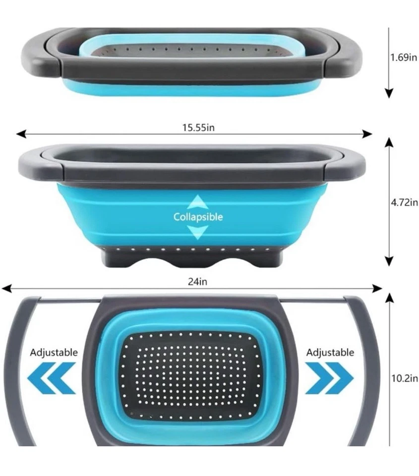 Juego de colador plegable de 3-2 piezas 4 cuartos y 1 pieza 6 cuartos sobre el fregadero Foto 3 de 4