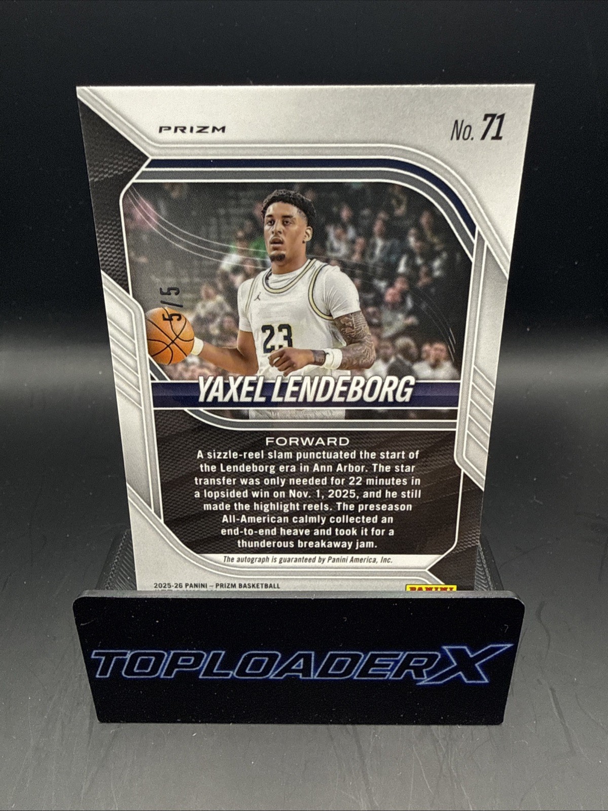 2025-26 Panini Prizm Yaxel Lendeborg FOTL Gold Vinyl Auto  5/5 Card #71 Warriors view 2