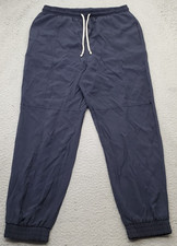 Zara Jogger Pants Womens L Navy Classic Fit Elastic Waist Drawstring Tapered Leg