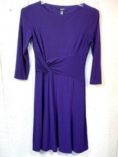 Chaps Dress Womens Medium Purple Knot Waist 3/4 Sleeve Stretch Polyester Elegant