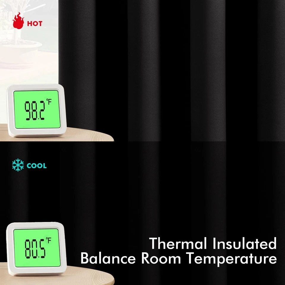 MIULEE Black Blackout Curtains 63" 2 Panels | Thermal Insulated Room Darkening - Image 3 of 4