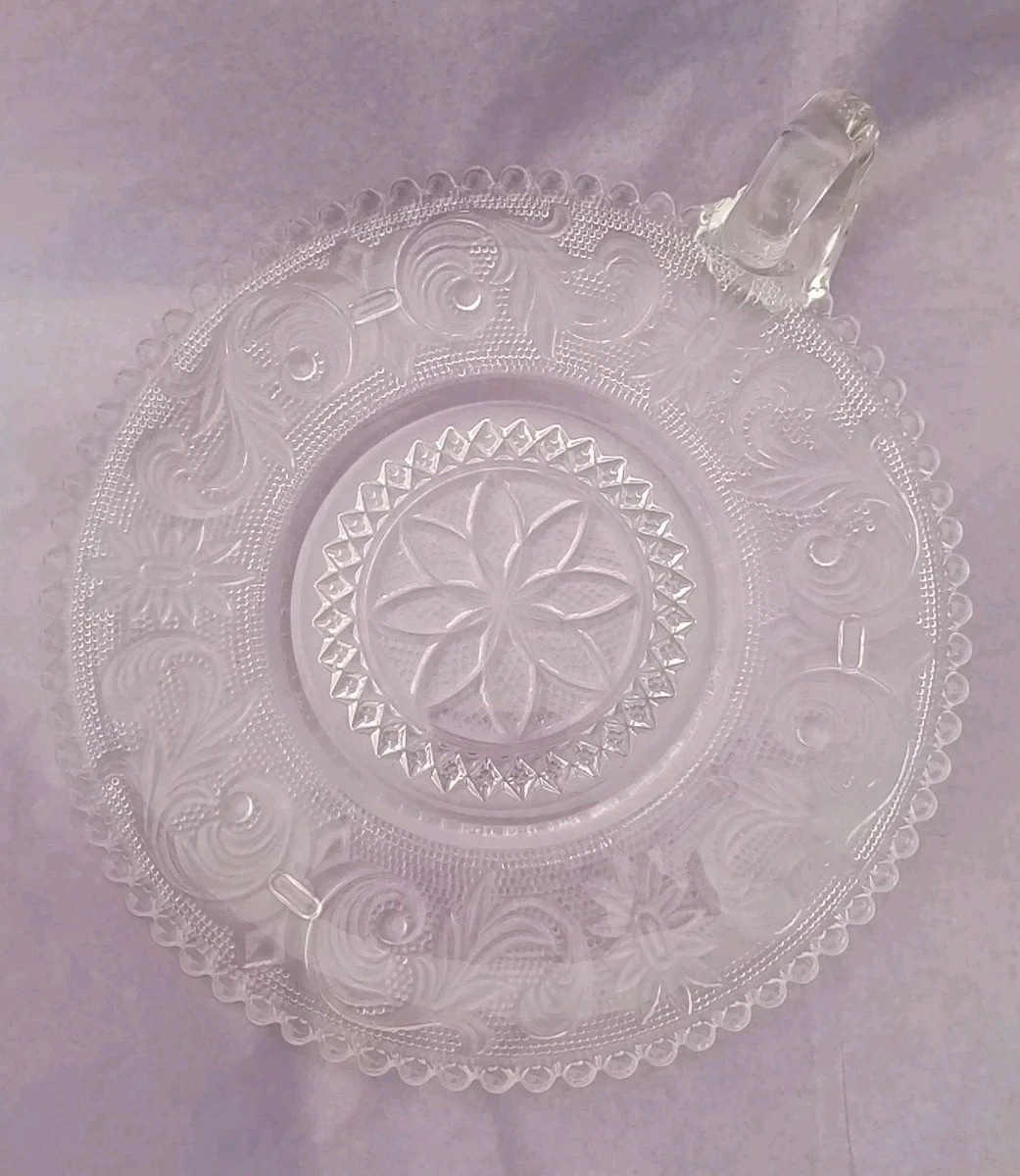 Vintage Clear Sandwich Glass Side Handle Plate 7"
