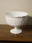 White Milk Glass Floral Pedestal Compote Bowl Indiana Glass Co. Vintage 6"Hx7"W