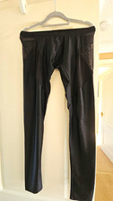 N2N Bodywear men's Black Mesh Panel Ankle Leggings Nylon/Spandex Stretch L