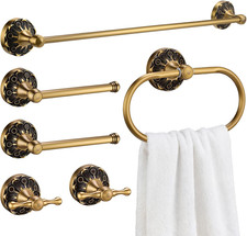6 Pcs Antique Brass Bathroom Accessories Set 24 Vintage Bronze Towel Rack, Toile