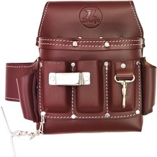 6 Pockets Leather Electrician Tool Pouch, Cherry, Heavy-Duty Stitched