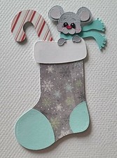 Stocking Stuffer Grey Mouse Mint Scarf. Scrapbook, Card Making Paper Piecing