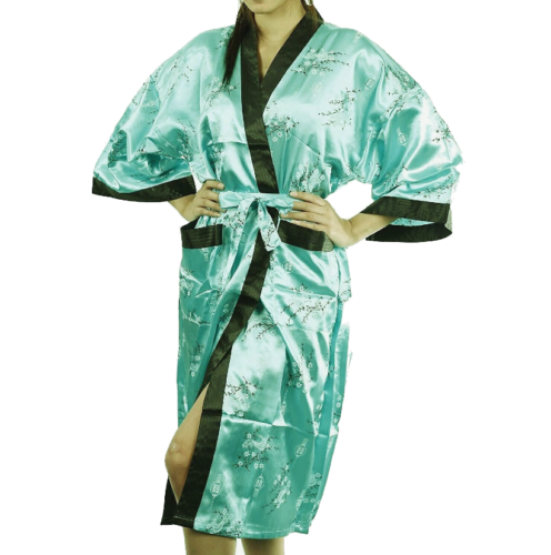 Mens / Womens Silk Blend Kimono Gown Bath Robe Green Yukata Pajamas Sleepwear - Picture 1 of 3