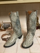 JAMES LEDDY VINTAGE BABY BLUE FULL OSTRICH WESTERN COWBOY DANCEHALL BOOTS 8.5 C