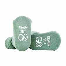 Stephan Baby Non-Skid Silly Socks with Cute Sayings, Ready Set Go, Fits 3-12 Mo.
