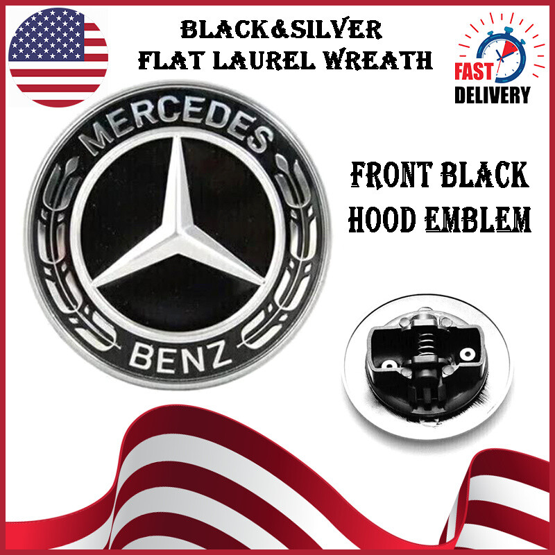 Mercedes Benz W205 W213 Flat Mount Black Hood Emblem Badge Ornament Logo 57mm