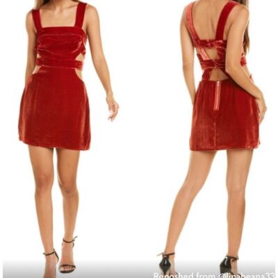 For Love And Lemons Kate Silk-Blend Crushed Velvet Overall Dress in Red Rust Sm