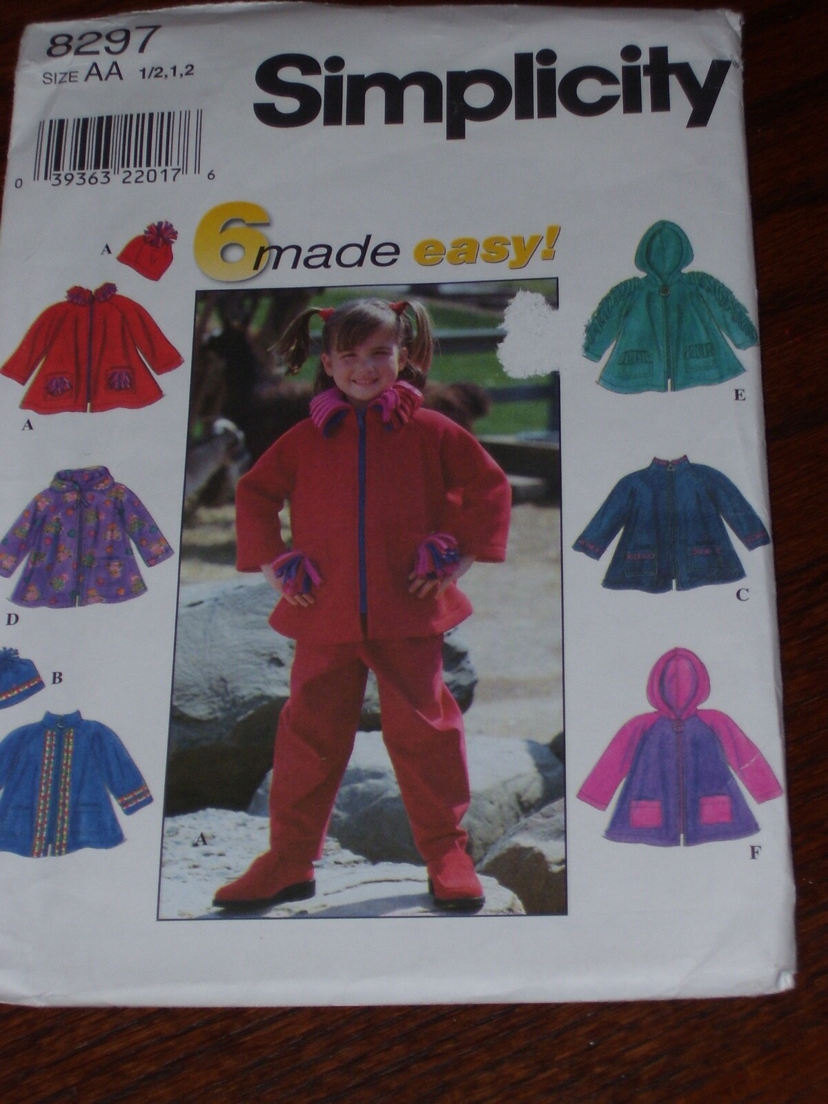 👼🏻 SIMPLICITY 8297 TODDLER ( 6 STYLE ) FLEECE JACKET & HAT PATTERN ½