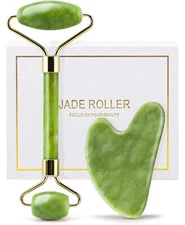 Premium Gua Sha Facial Tools Face Roller Set Genuine Jade Sculpting Tool