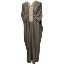 Moroccan Cotton Blend Olive Beige 3-Quarter Sleeve Thobe Jubba Kandora Dishdasha