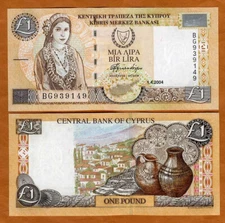 CYPRUS, 1 pound, 2004, P-60 (60d), UNC Pre-Euro, Woman in a traditional dress