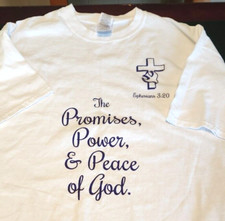 The Promises, Power,  Peace of God White T-Shirt Adult XL Gildan Ultra Cotton