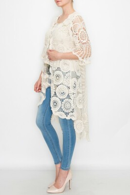 NEW crochet ORIGAMI cardigan LACE VINTAGE WESTERN SM-3X KIMONO NATURAL bohemian