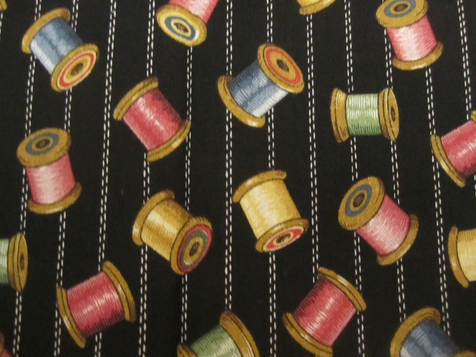Cotton Fabric  Vintage Colorful Wooden Spools on Black Concord Kesslers 1yd x 44 - Image 4 of 4