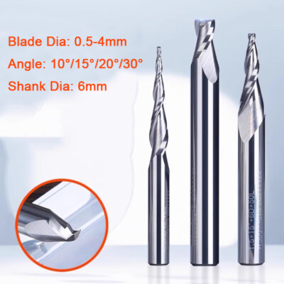 6mm Shank Tungsten Steel Double Edge Taper Flat End Mill 10°/15°/20°/30° Angle