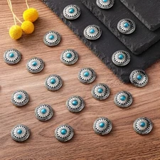 Janinka 24 Pcs Faux Turquoise Round Conchos Sunflower Decorative Buckle Metal Su