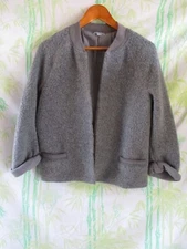 James Perse gray wool sherpa fleece open front cardigan bomber jacket 3