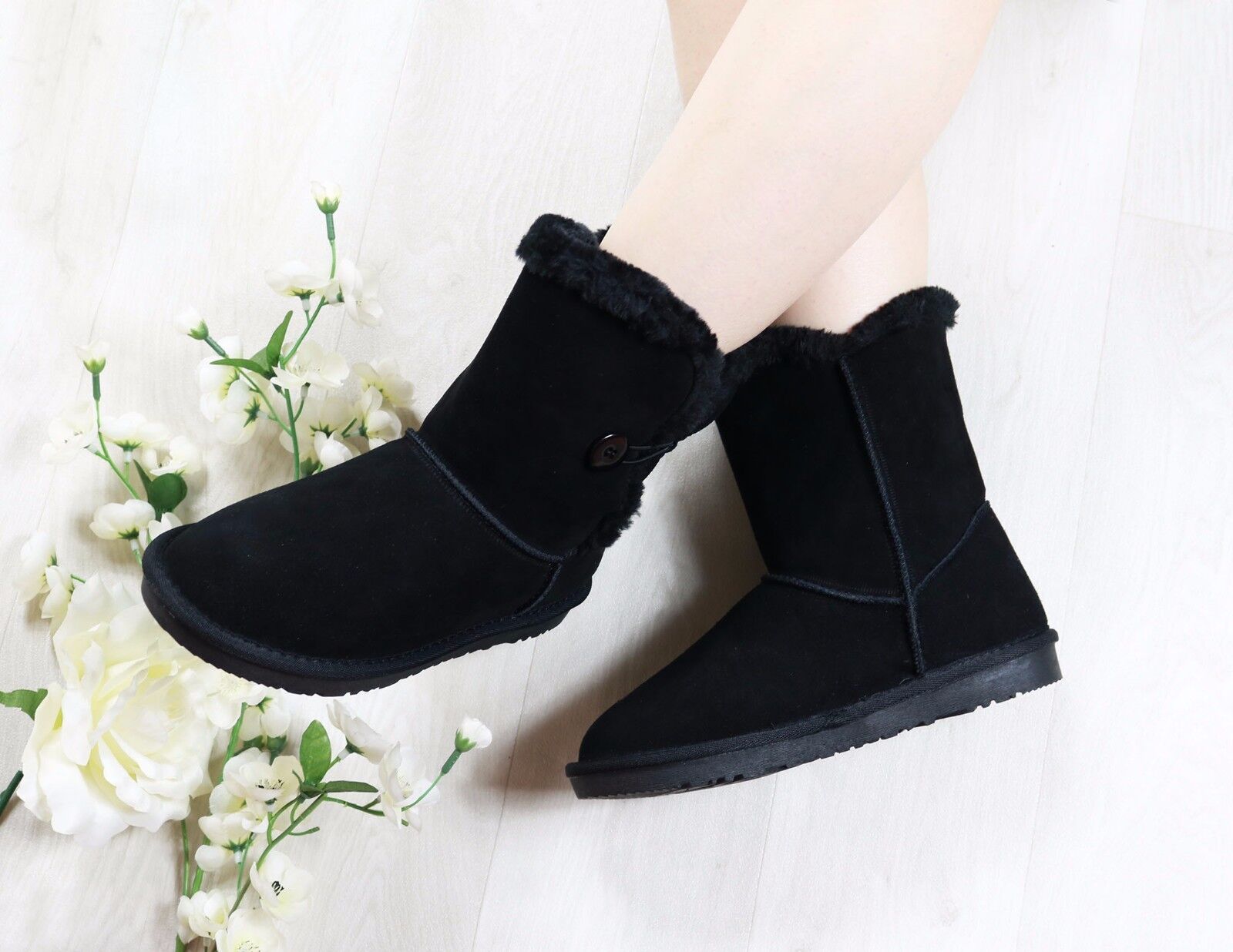 Women Ladies Real Leather Winter Warm Ankle Snow Boots Fur Lined Flat ...