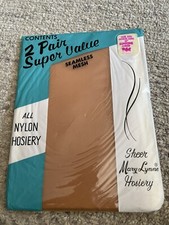2 Pair Vintage Super Value 10 1/2 Mesh garter stockings Suntone