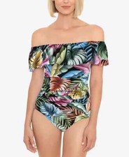 NWT SWIM SOLUTIONS Off The Shoulder Tummy Control One Piece Swimsuit 8 yse0423