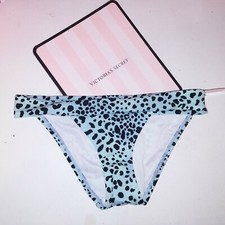 Victoria Secret Swim Bikini Bottom XS Blue Black Leopard Animal Print New With T