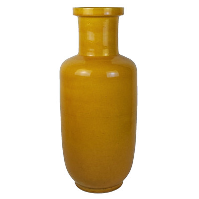 Awaji Ware Rouleau Vase Pottery Monochrome Yellow Lamp Drilled Late ...