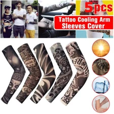 5pcs Tattoo Cooling Arm Sleeves Men Basketball Running UV Sun Protection Outdoor