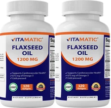 2 Pack - Vitamatic Flaxseed Oil 1200mg 120 from Cold Pressed Flax Seed - 675 mg 