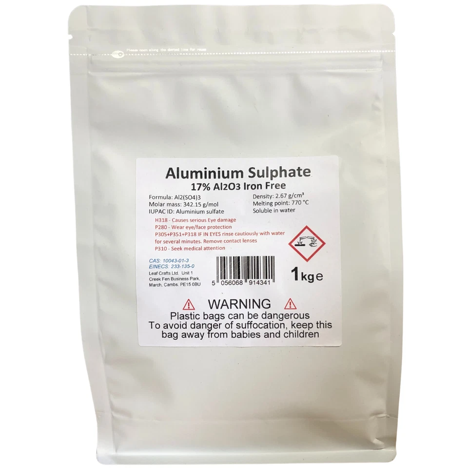 TRUSTLEAF 1kg of ALUM / ALUMINIUM SULPHATE Al2(S04)3 Iron Free - Mordant / Purifier