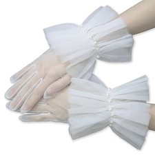 Tulle Gloves Short Ruffled Short Mesh Gloves with Pearls Elegant Tea Party Co...