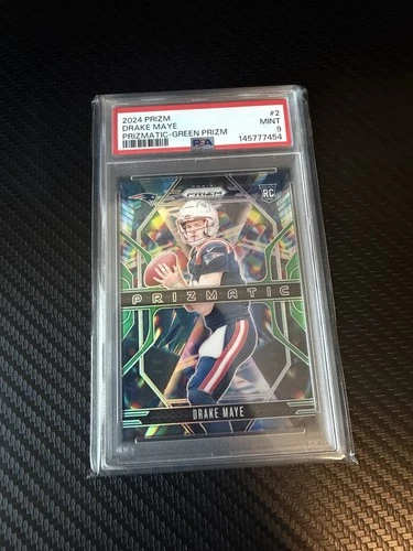 2024 NFL Prizm Drake Maye Green Prizmatic RC #2 PSA 9