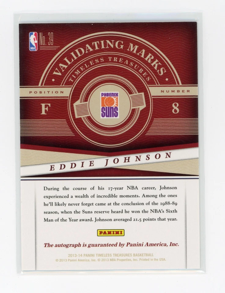 2013-14 Panini Timeless Treasures Validating Marks Эдди Джонсон Auto Suns NBA - Изображение 2 из 2