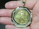 Lady Liberty Coin 3Ct Round Lab Created 14k  Yellow Gold Finish Diamond Pendant