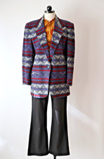 Vintage 1990s Blue Red Southwest Aztec Country Oversized Blazer Jacket Women 12
