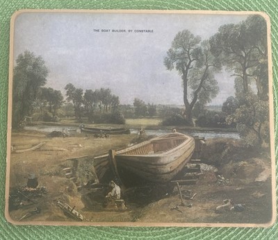 Vintage John Constable  The Boat Builder  Print On Cork board, Gold Trim, 9x8 