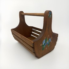 Vintage Hand Painted Folk Art Wooden Caddy Crafts Grandmacore Boho 70s Cottage