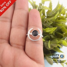 Valentines Deal Round Black Onyx Gemstone Band Promise Ring 925 Sterling Silver
