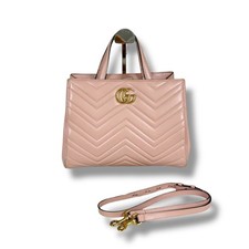 GUCCI GG Marmont Calfskin Matelasse Leather Shoulder Bag Pink 448054 Authentic