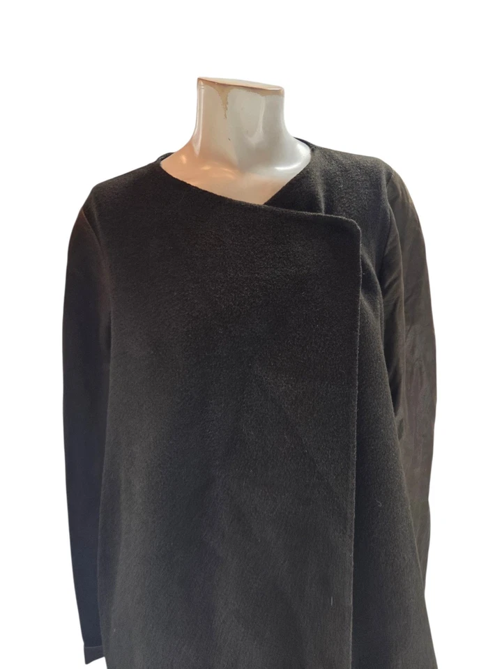 Vince Women's Coat Large Military Green Wool Leather Trim Vintage Draping - Image 2 of 4