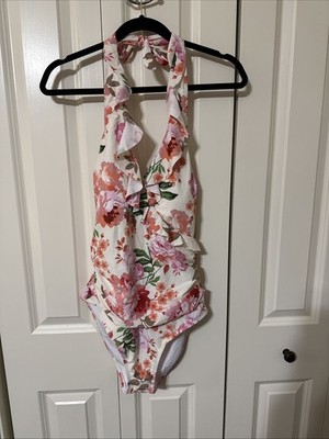 NWT Women s Cupshe One Piece Floral Ruffle Swimsuit Bathing Suit Size Large