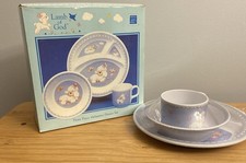 Vintage JESUS LOVES ME Lamb Melamine Plate, Bowl  Cup Set Enesco 1987 w/org box