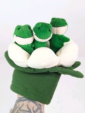 Russ Berrie Puppet Pals Plush 3 Frogs In Lily Pad Hand/Finger Puppet Vintage 80s