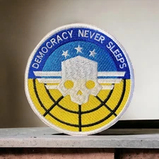 Helldivers Democracy Never Sleeps Patch 3"-5" Embroidered Iron On Sew On Hook