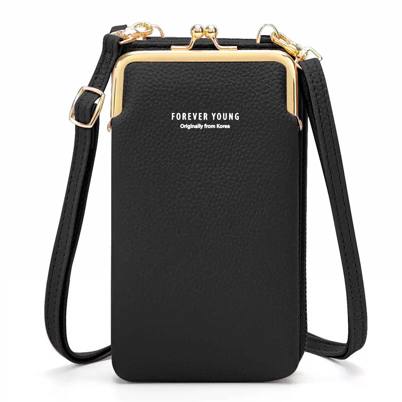 Petit sac bandoulière noir anti rayures pour grand smartphone et cartes